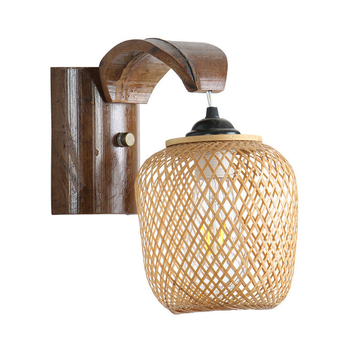 Skørter | Japanese 1 Lamp Wall Lighting Brown Handcrafted Wall Lamp with Bamboo Shade