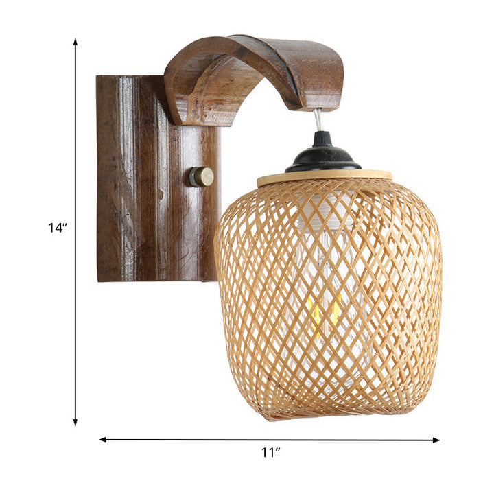 Skørter | Japanese 1 Lamp Wall Lighting Brown Handcrafted Wall Lamp with Bamboo Shade