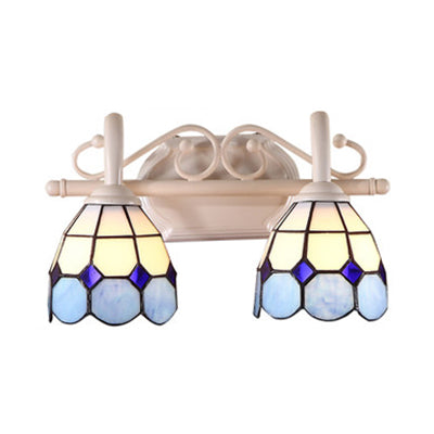 Lisslune | Dome Double Wall Lamp with Curved Arm, Stained Glass, Traditional Wall Lighting in Blue/Orange
