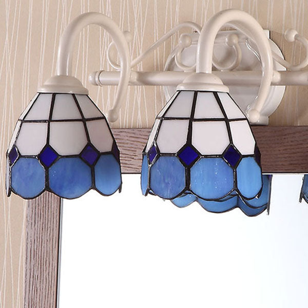 Lisslune | Dome Double Wall Lamp with Curved Arm, Stained Glass, Traditional Wall Lighting in Blue/Orange