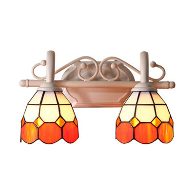 Lisslune | Dome Double Wall Lamp with Curved Arm, Stained Glass, Traditional Wall Lighting in Blue/Orange
