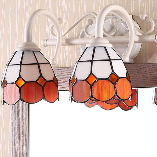Lisslune | Dome Double Wall Lamp with Curved Arm, Stained Glass, Traditional Wall Lighting in Blue/Orange