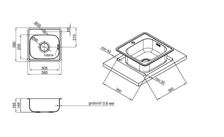 Lisslune | Stainless Steel Sink Micro Decor 38x38x16 cm