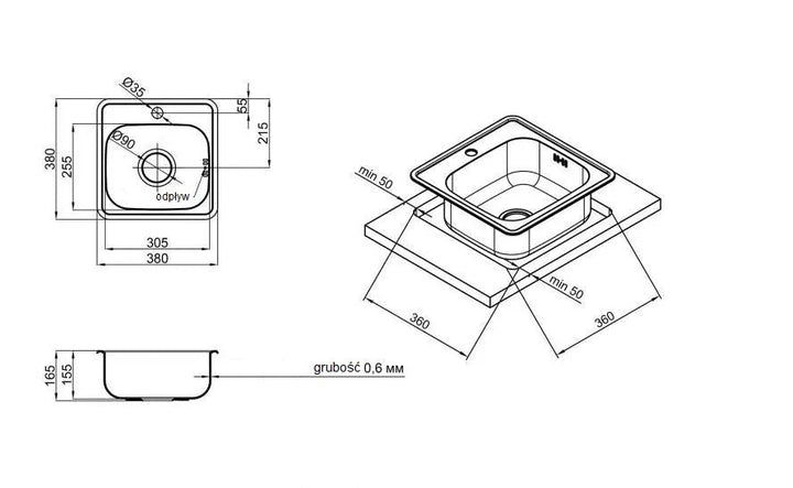 Lisslune | Stainless Steel Sink Micro Decor 38x38x16 cm
