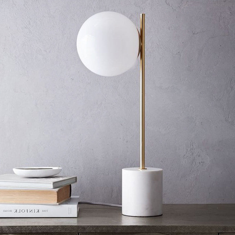 Lisslune | Aurelia | Modern white glass spherical table lamp with marble base