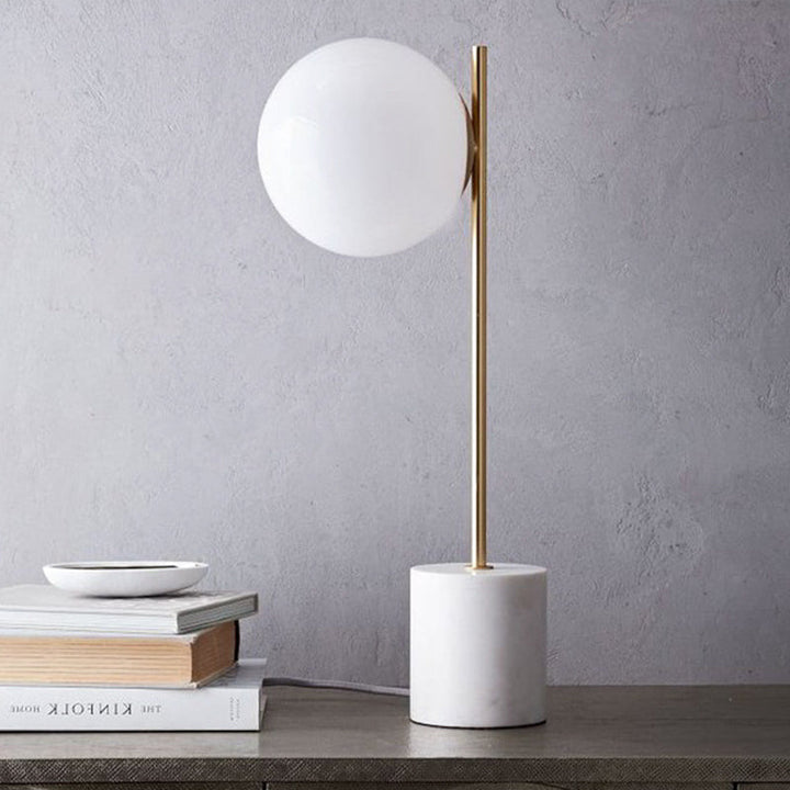 Lisslune | Aurelia | Modern white glass spherical table lamp with marble base