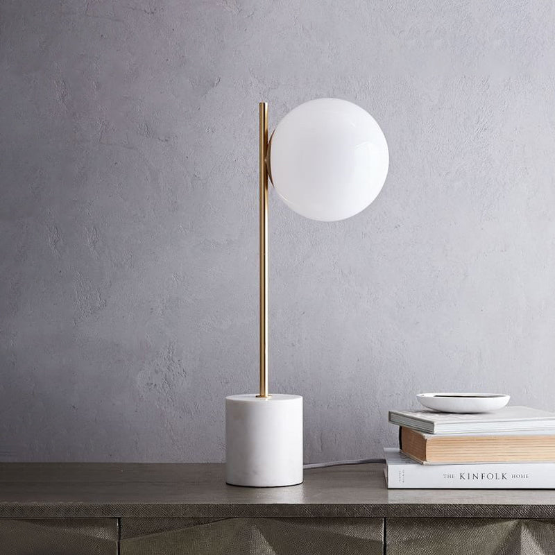 Lisslune | Aurelia | Modern white glass spherical table lamp with marble base