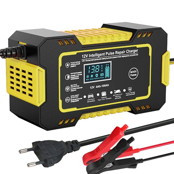 Lisslune | 12V 6A Smart Car Battery Charger | Pulse Repair, LCD Display & Fast Charging for AGM, Gel & Lead-Acid Batteries