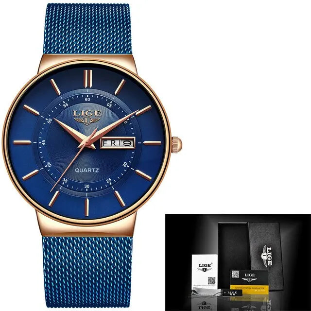 Lisslune | Luxury Men’s Ultra-Thin Waterproof Stainless Steel Quartz Watch – Elegant Date Display Sports Wristwatch