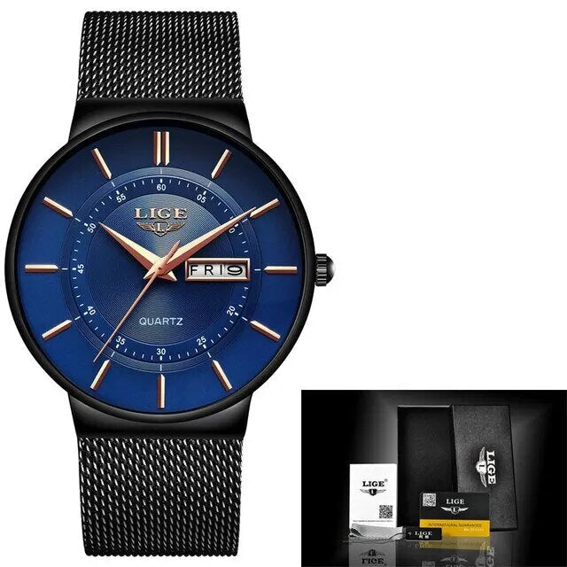 Lisslune | Luxury Men’s Ultra-Thin Waterproof Stainless Steel Quartz Watch – Elegant Date Display Sports Wristwatch