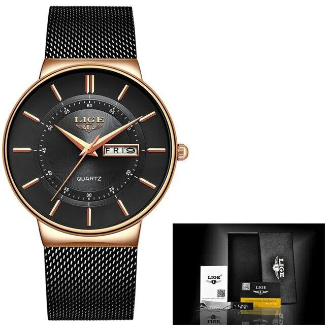 Lisslune | Luxury Men’s Ultra-Thin Waterproof Stainless Steel Quartz Watch – Elegant Date Display Sports Wristwatch