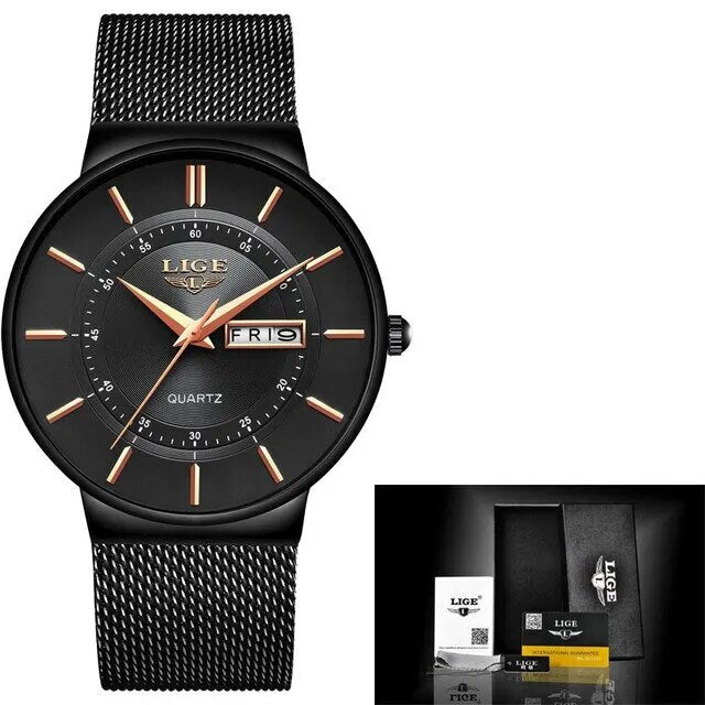 Lisslune | Luxury Men’s Ultra-Thin Waterproof Stainless Steel Quartz Watch – Elegant Date Display Sports Wristwatch