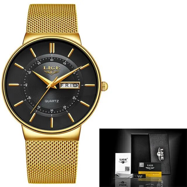 Lisslune | Luxury Men’s Ultra-Thin Waterproof Stainless Steel Quartz Watch – Elegant Date Display Sports Wristwatch