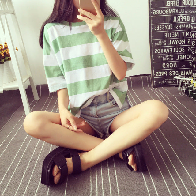 Women's striped oversized T-shirt made of lightweight cotton blend Lisslune