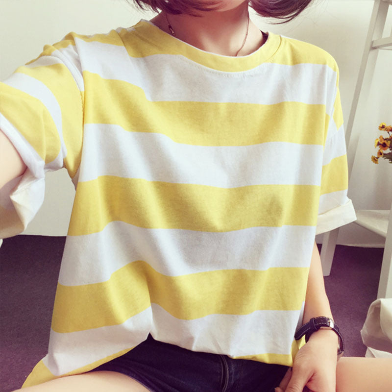 Women's striped oversized T-shirt made of lightweight cotton blend Lisslune