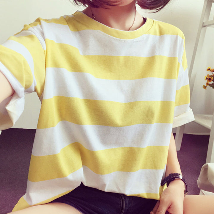 Women's striped oversized T-shirt made of lightweight cotton blend Lisslune