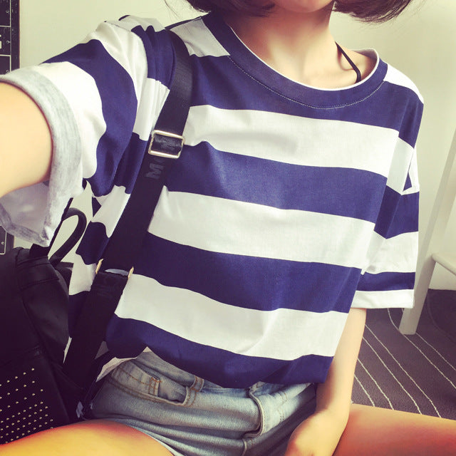 Women's striped oversized T-shirt made of lightweight cotton blend Lisslune