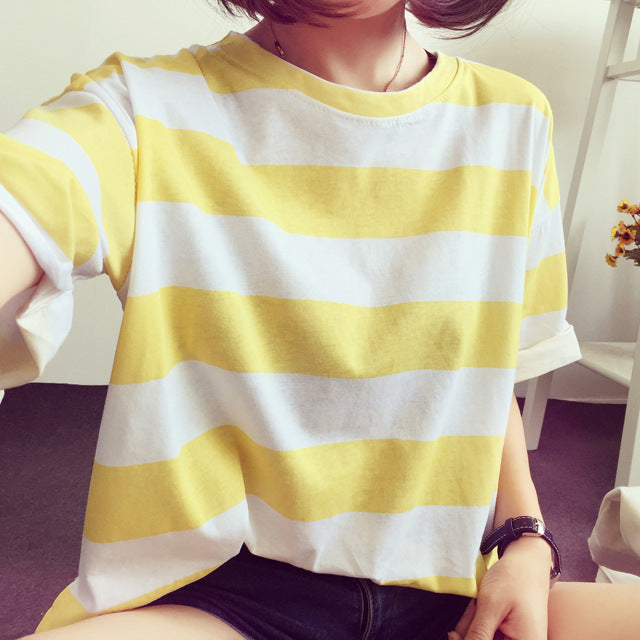 Women's striped oversized T-shirt made of lightweight cotton blend Lisslune