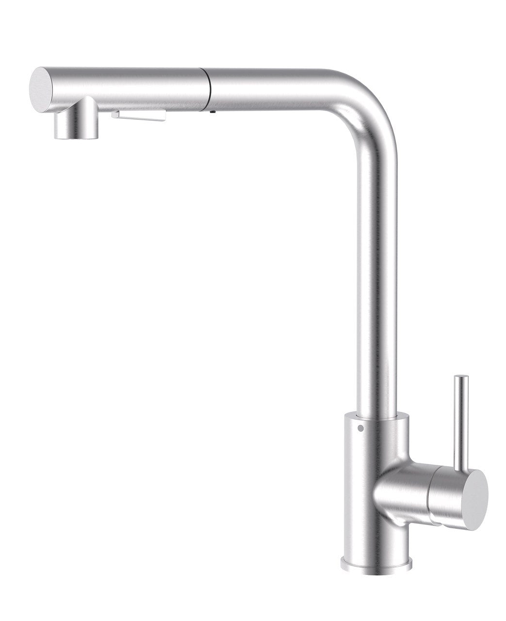 Lisslune | Single Hole Basin Mixer Tap, Pull Out Spout with Dual Function, Brushed Steel