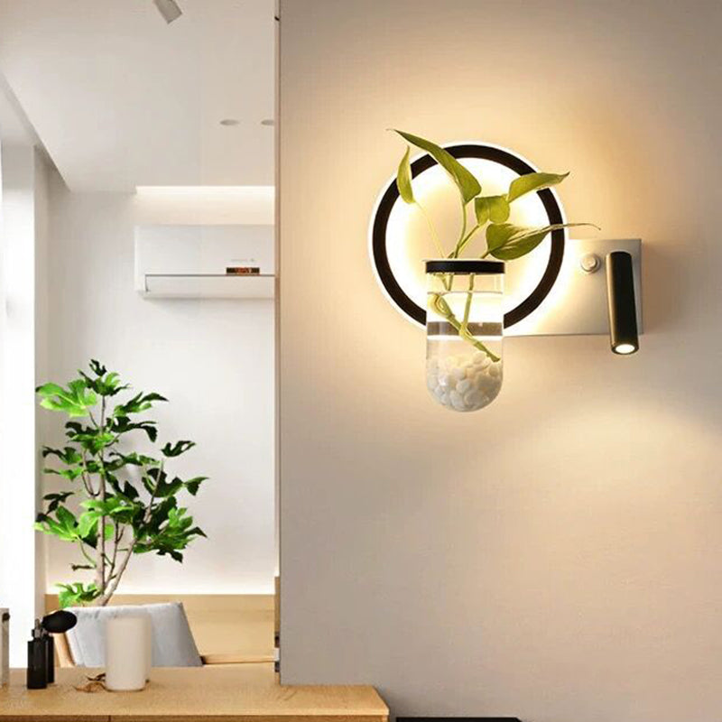 Lisslune | Round/Square Bedroom Wall Lamp Industrial Clear Glass LED Black Wall Lighting in Warm/White Light