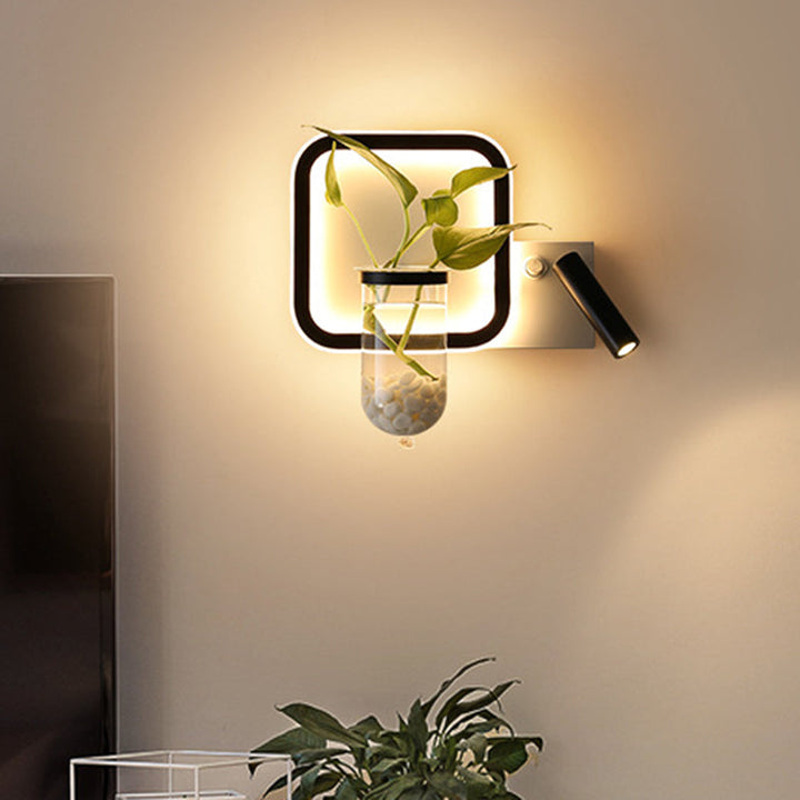 Lisslune | Round/Square Bedroom Wall Lamp Industrial Clear Glass LED Black Wall Lighting in Warm/White Light