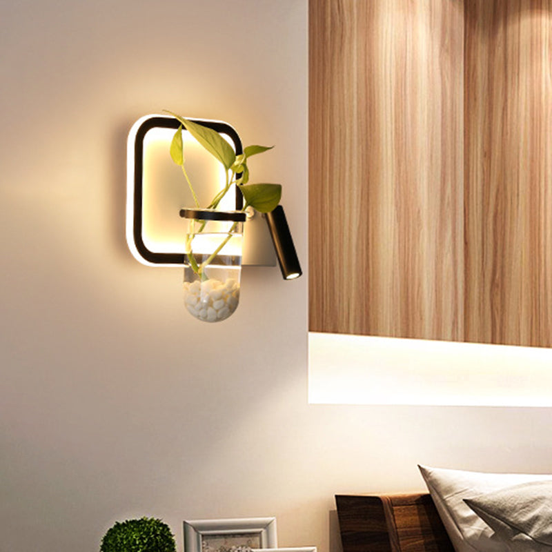 Lisslune | Round/Square Bedroom Wall Lamp Industrial Clear Glass LED Black Wall Lighting in Warm/White Light