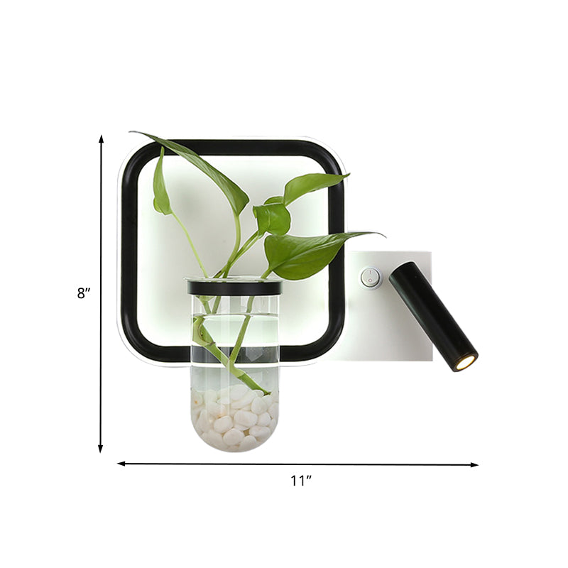 Lisslune | Round/Square Bedroom Wall Lamp Industrial Clear Glass LED Black Wall Lighting in Warm/White Light