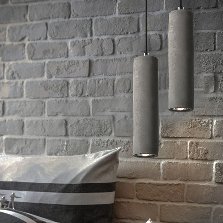 Lisslune | StoneCast Industrial Cylinder Pendant Light made of Concrete | 1 Light | Smooth or Rough Surface