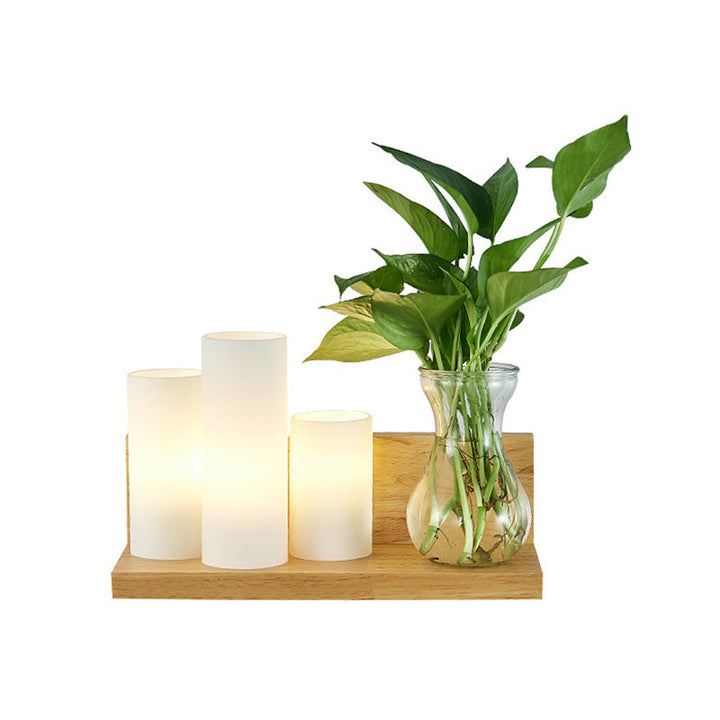 Lisslune | Opal Glass Cylinder Wall Light Industrial 1 Lamp Bedroom LED Wall Lamp in Wood, Left/Right