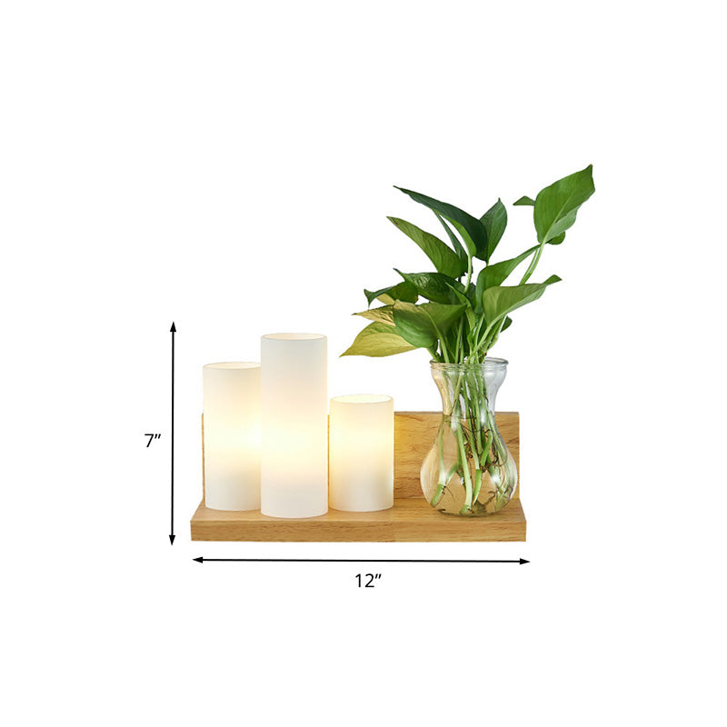 Lisslune | Opal Glass Cylinder Wall Light Industrial 1 Lamp Bedroom LED Wall Lamp in Wood, Left/Right