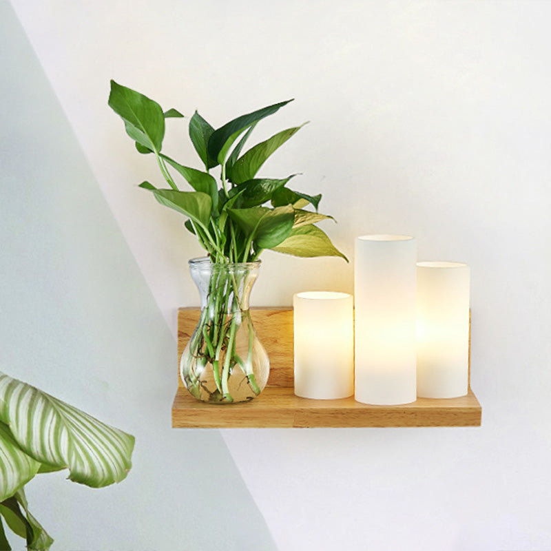 Lisslune | Opal Glass Cylinder Wall Light Industrial 1 Lamp Bedroom LED Wall Lamp in Wood, Left/Right