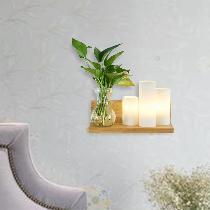 Lisslune | Opal Glass Cylinder Wall Light Industrial 1 Lamp Bedroom LED Wall Lamp in Wood, Left/Right