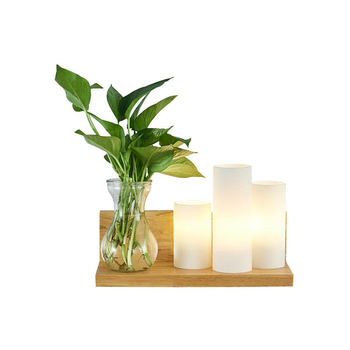 Lisslune | Opal Glass Cylinder Wall Light Industrial 1 Lamp Bedroom LED Wall Lamp in Wood, Left/Right