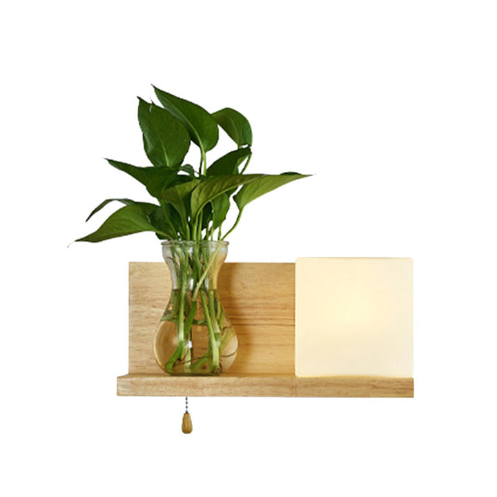 Lisslune | Minimalism Square Wall Lamp Fixture 1 Main White Glass LED Wall Light in Wood, Left/Right