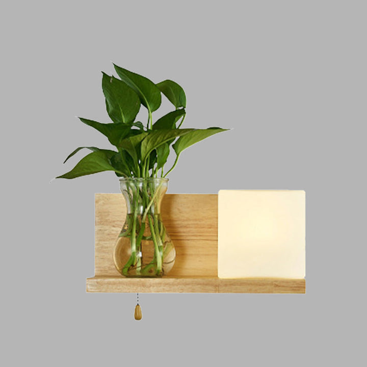Lisslune | Minimalism Square Wall Lamp Fixture 1 Main White Glass LED Wall Light in Wood, Left/Right