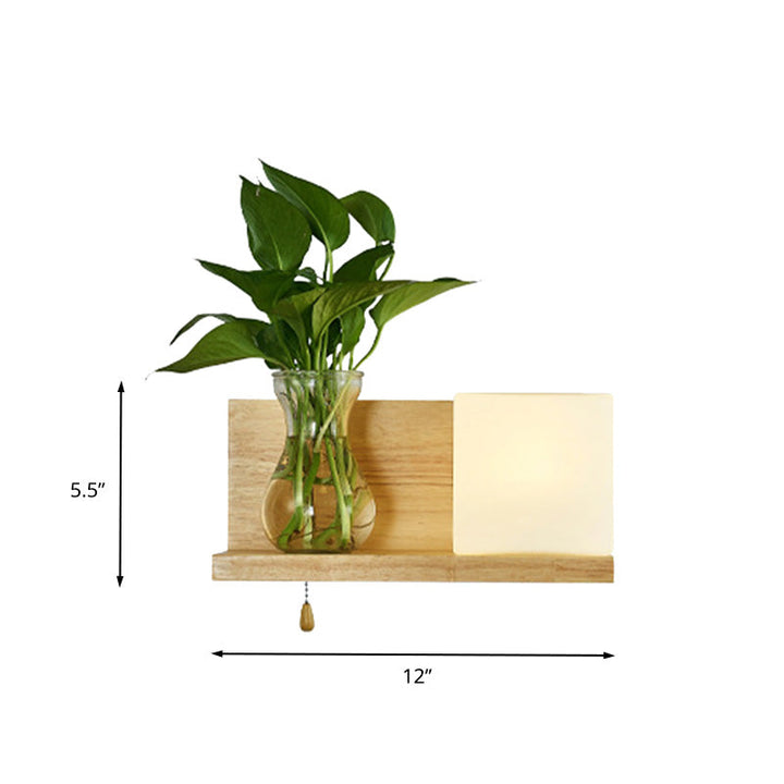 Lisslune | Minimalism Square Wall Lamp Fixture 1 Main White Glass LED Wall Light in Wood, Left/Right