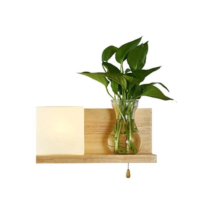 Lisslune | Minimalism Square Wall Lamp Fixture 1 Main White Glass LED Wall Light in Wood, Left/Right