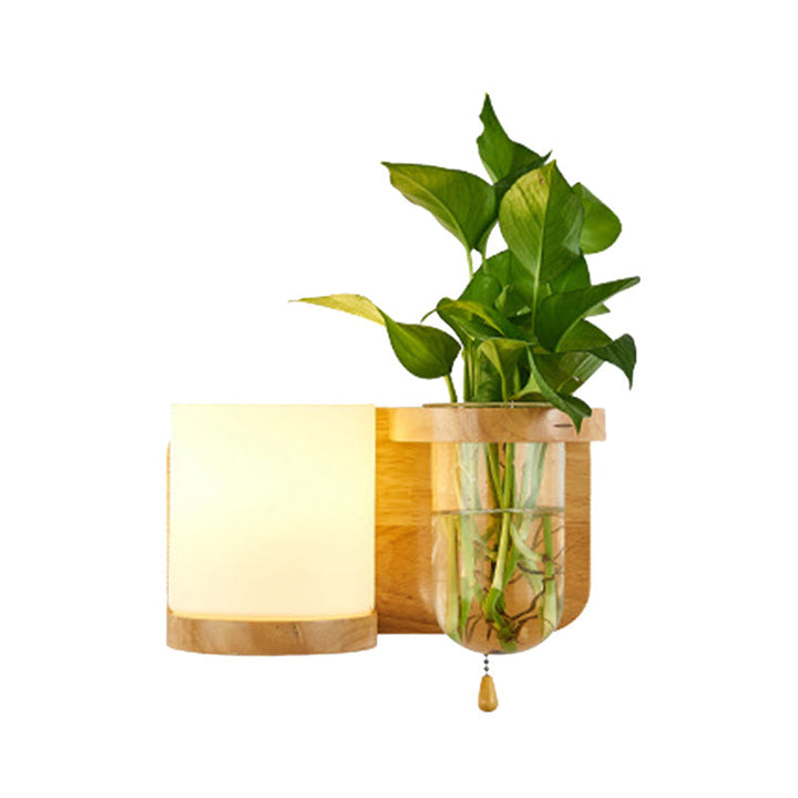 Lisslune | 1 Light source wall-mounted light industrial cylindrical opal glass LED wall sconce made of wood, left/right