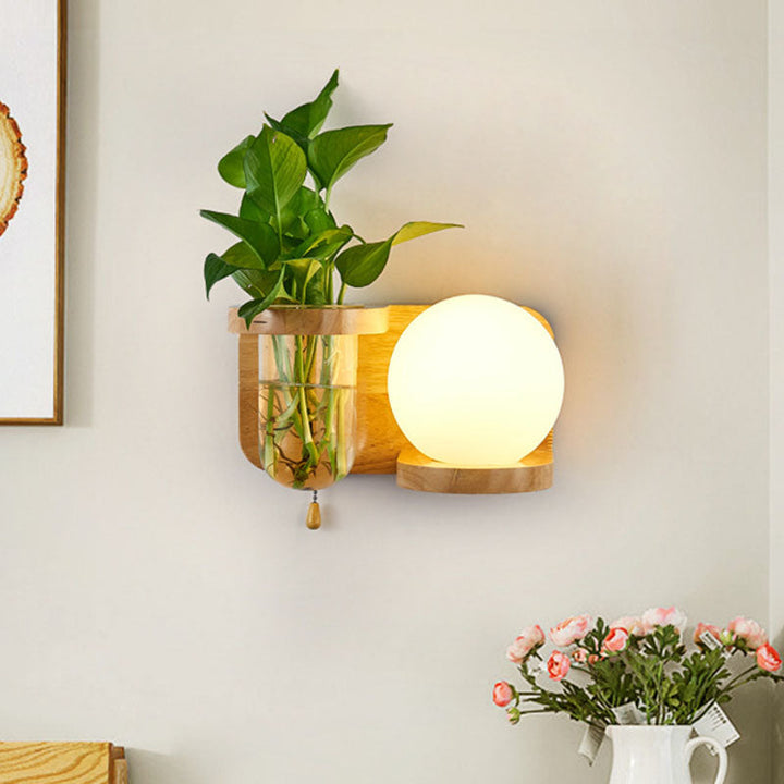 Lisslune | Ball White Glass Wall Lamp Industry 1 Bulb Bedroom LED Wall Lamp Fixture in Wood, Left/Right