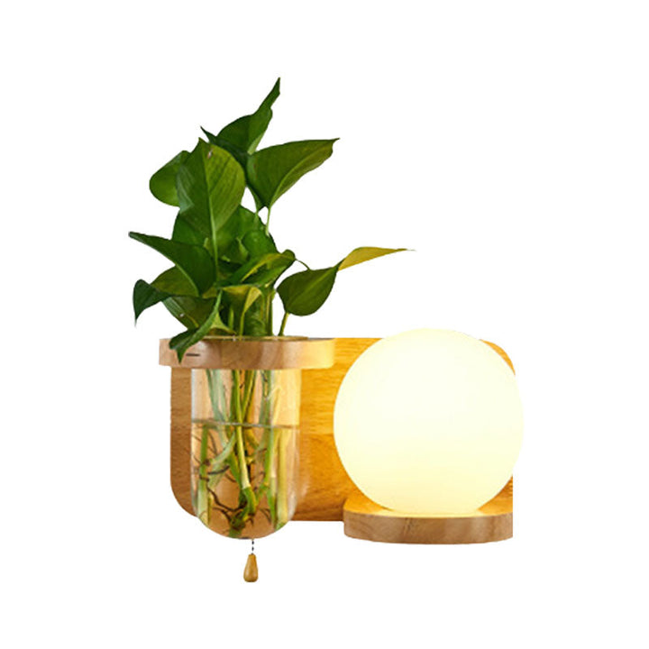 Lisslune | Ball White Glass Wall Lamp Industry 1 Bulb Bedroom LED Wall Lamp Fixture in Wood, Left/Right
