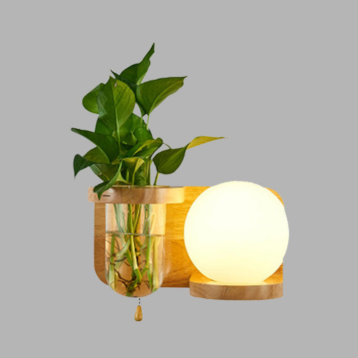 Lisslune | Ball White Glass Wall Lamp Industry 1 Bulb Bedroom LED Wall Lamp Fixture in Wood, Left/Right