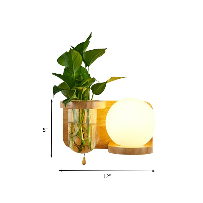 Lisslune | Ball White Glass Wall Lamp Industry 1 Bulb Bedroom LED Wall Lamp Fixture in Wood, Left/Right