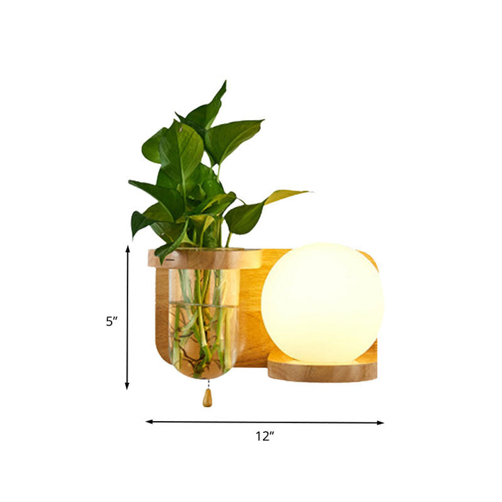 Lisslune | Ball White Glass Wall Lamp Industry 1 Bulb Bedroom LED Wall Lamp Fixture in Wood, Left/Right