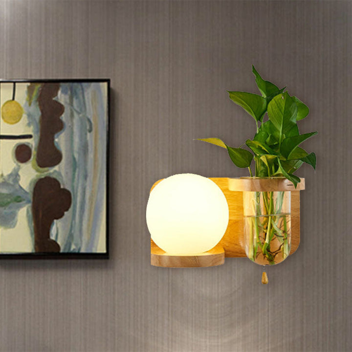 Lisslune | Ball White Glass Wall Lamp Industry 1 Bulb Bedroom LED Wall Lamp Fixture in Wood, Left/Right