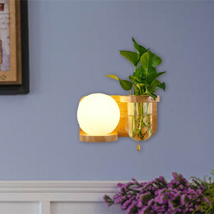 Lisslune | Ball White Glass Wall Lamp Industry 1 Bulb Bedroom LED Wall Lamp Fixture in Wood, Left/Right