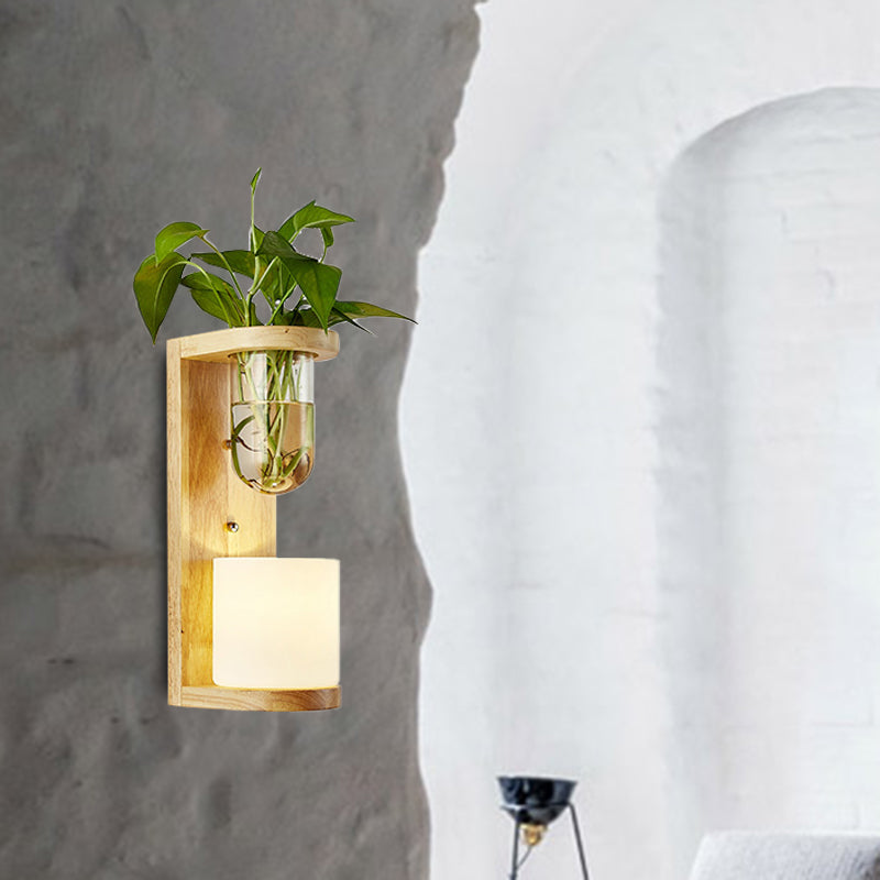 Lisslune | Barrel/Globe Opal Glass Up/Down Light Simple 1 Light Living Room LED Wall Mount Lighting in Wood
