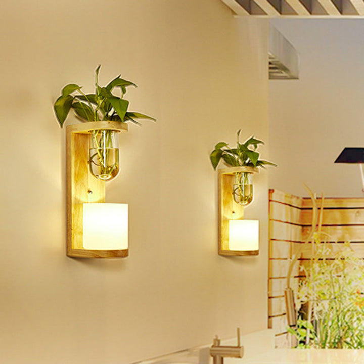 Lisslune | Barrel/Globe Opal Glass Up/Down Light Simple 1 Light Living Room LED Wall Mount Lighting in Wood