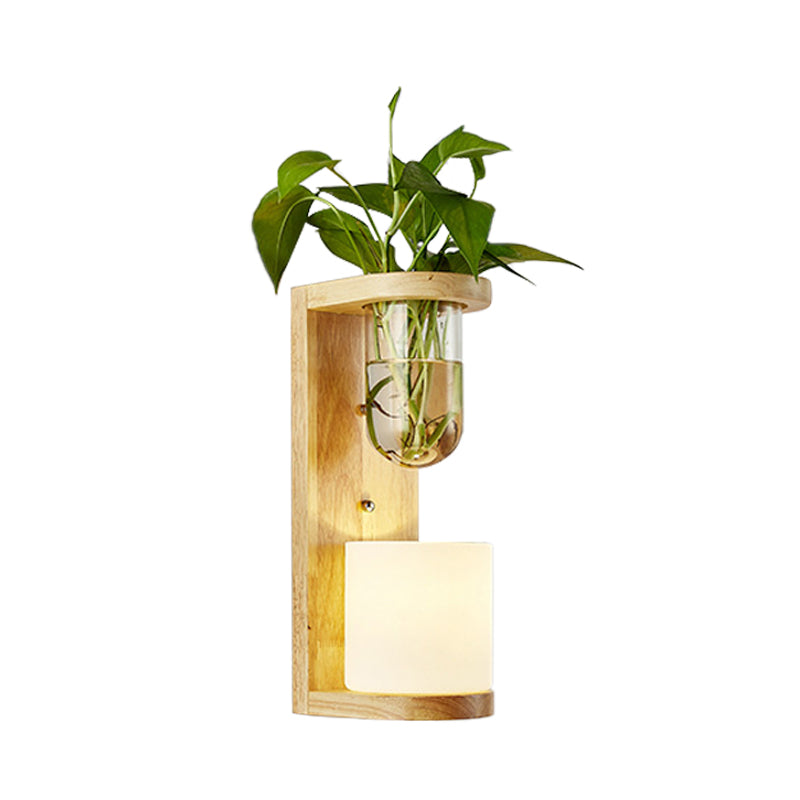 Lisslune | Barrel/Globe Opal Glass Up/Down Light Simple 1 Light Living Room LED Wall Mount Lighting in Wood