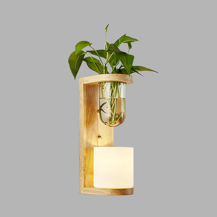 Lisslune | Barrel/Globe Opal Glass Up/Down Light Simple 1 Light Living Room LED Wall Mount Lighting in Wood
