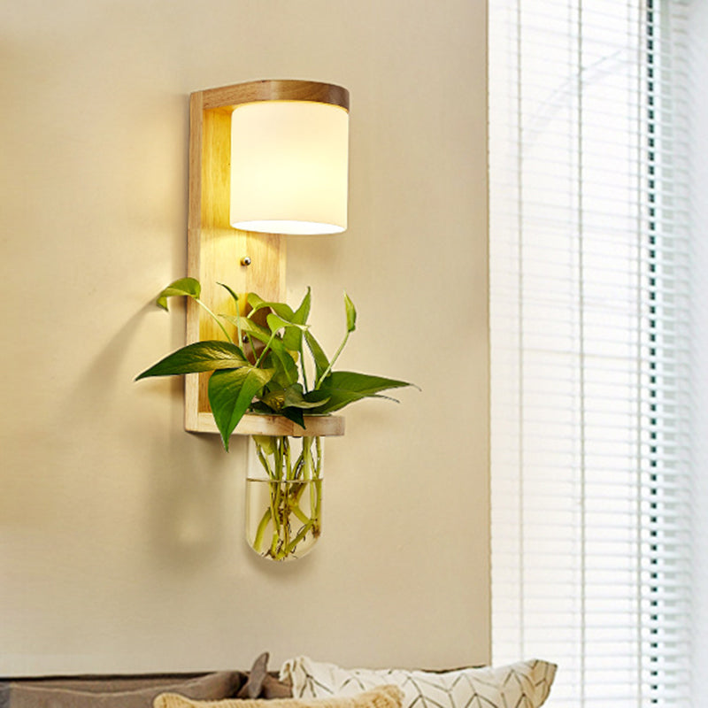 Lisslune | Barrel/Globe Opal Glass Up/Down Light Simple 1 Light Living Room LED Wall Mount Lighting in Wood